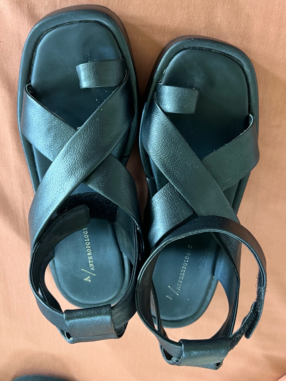 Anthropologie Black Crisscross Strap Platform Sandals